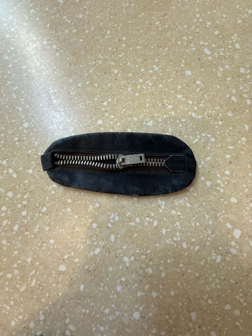 Vintage Talon Zipper Black Leather Oval Coin Pouch